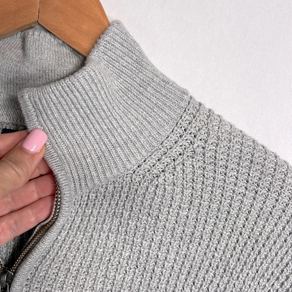 J. Crew Light Gray Cotton Waffle Knit Quarter Zip Pullover NWOT size XL